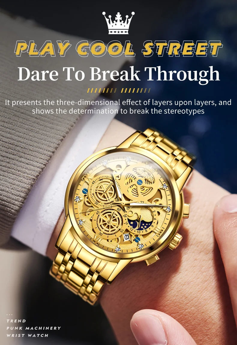 OLEVS Luxury Waterproof Gold Skeleton Watch ATHLEXES