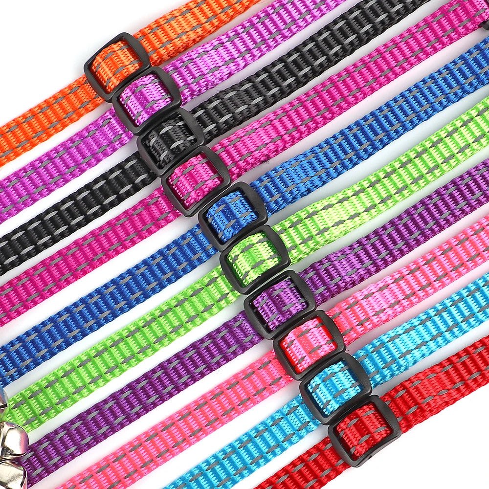 Personalized Cat Collar Reflective Nylon Dog Cats ID Collars With Bell Free Engraving for Cats Small Dogs Chihuahua 10 Colors ATHLEXES