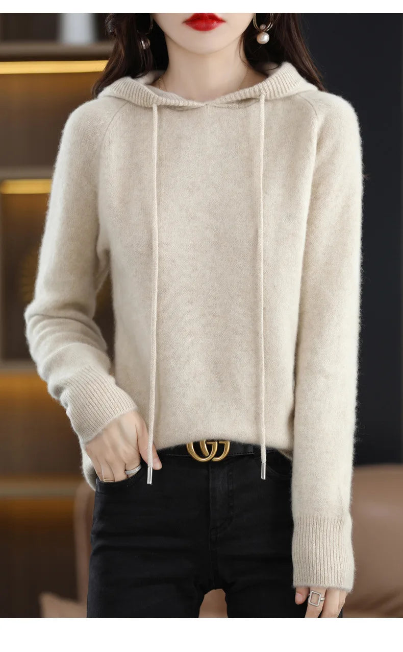 Luxurious Cashmere Hooded Sweater for Women - Autumn Comfort ATHLEXES