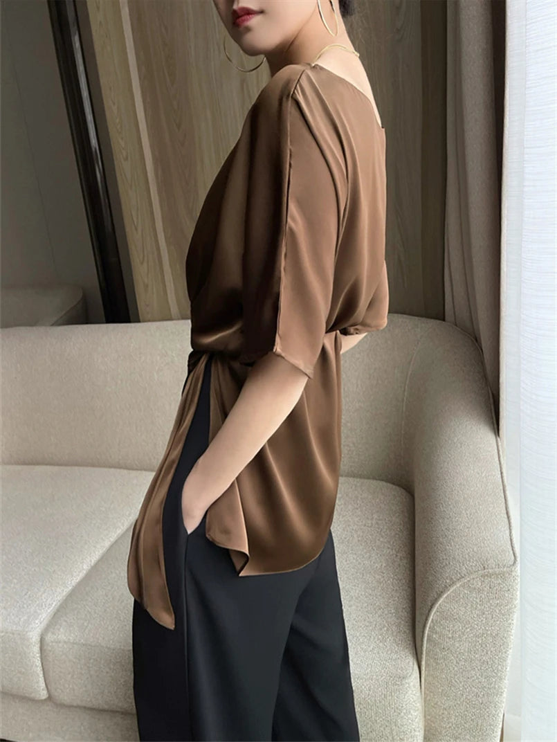Chic Satin Half Sleeve Blouse for Women ATHLEXES