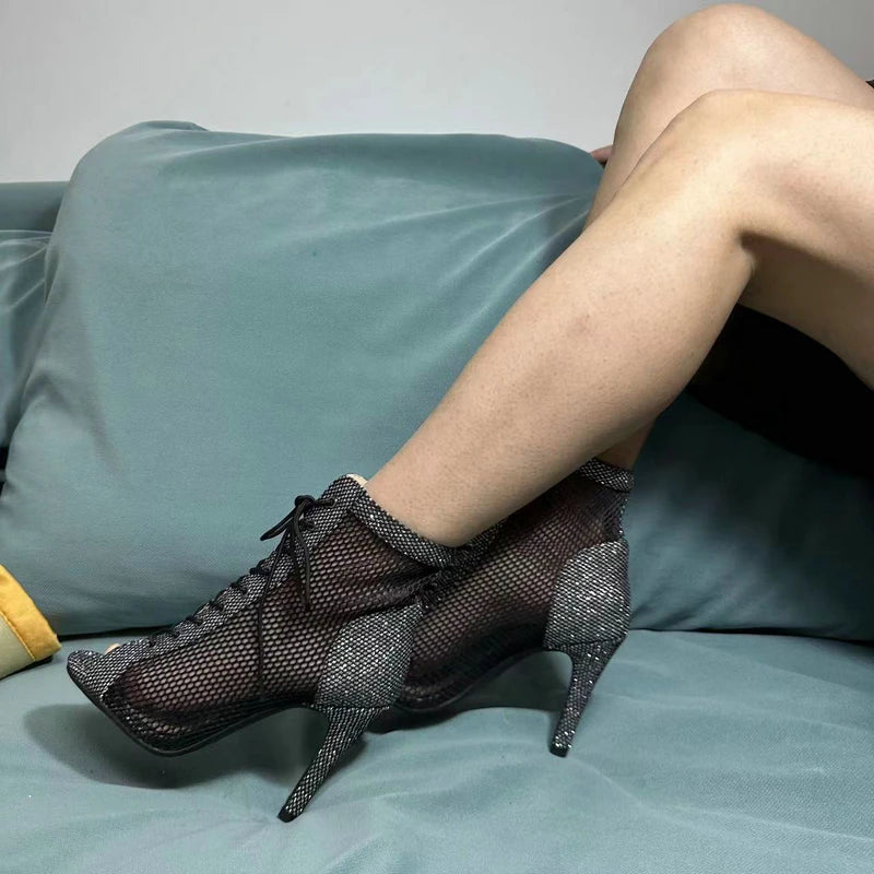 Hollow Mesh Peep Toe Stilettos: Summer High Heel Fashion ATHLEXES
