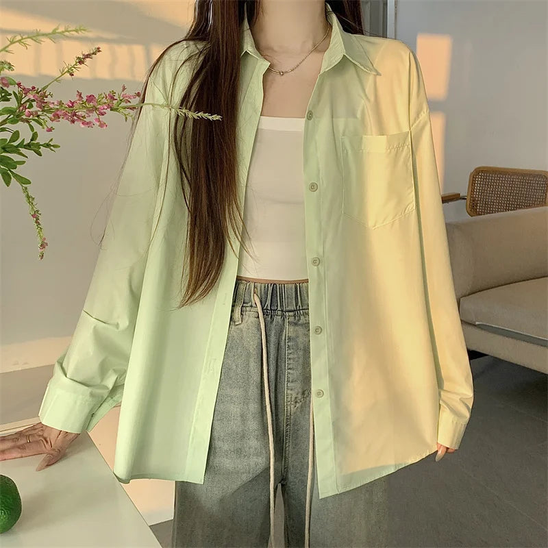 Beiyingni 2024 Spring Autumn Women's Oversized Blouse with Pockets ATHLEXES