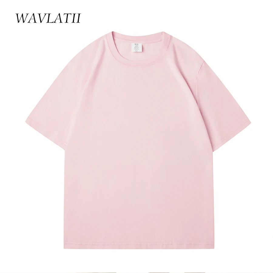 WAVLATII Women's Casual Cotton Summer Tees WT2401 - Pink & White ATHLEXES