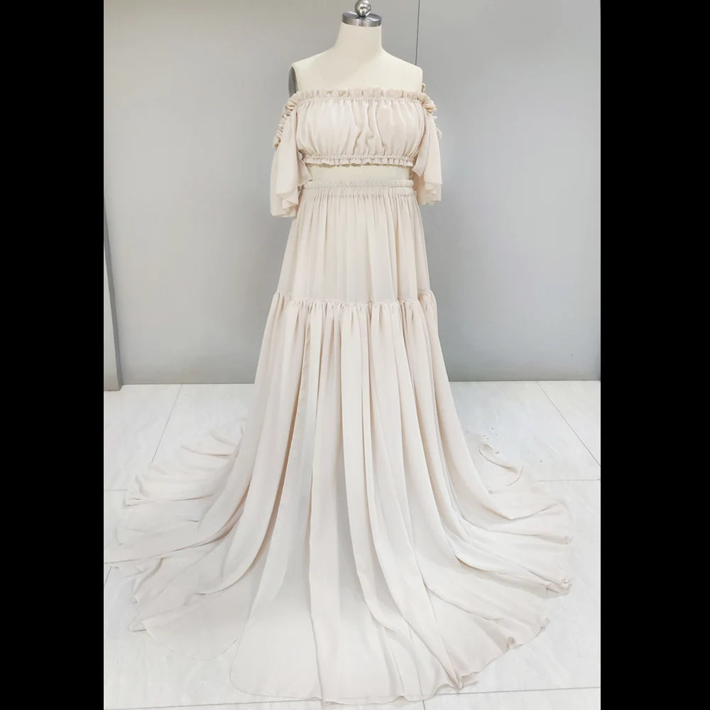 Elegant Maternity Off Shoulder Chiffon Dress ATHLEXES
