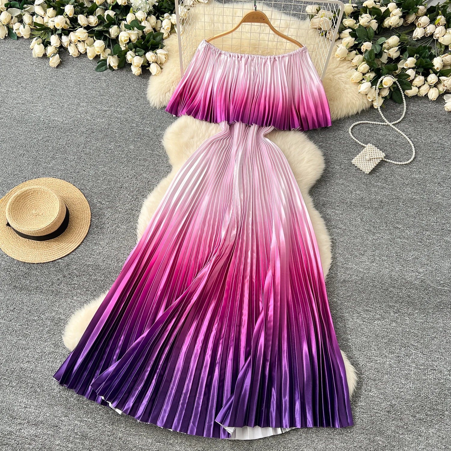 Gradient Luxe Off Shoulder Maxi Dress ATHLEXES