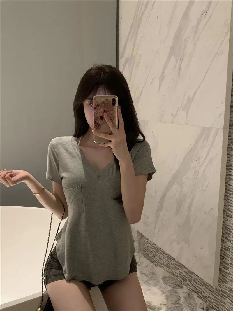 Spring Summer 2025 Slimming V-Neck Cropped Tee ATHLEXES