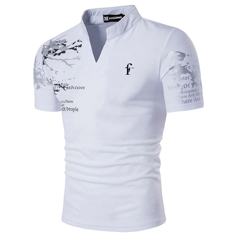 Stylish Slim Fit Print Collar Casual Tee for Men ATHLEXES