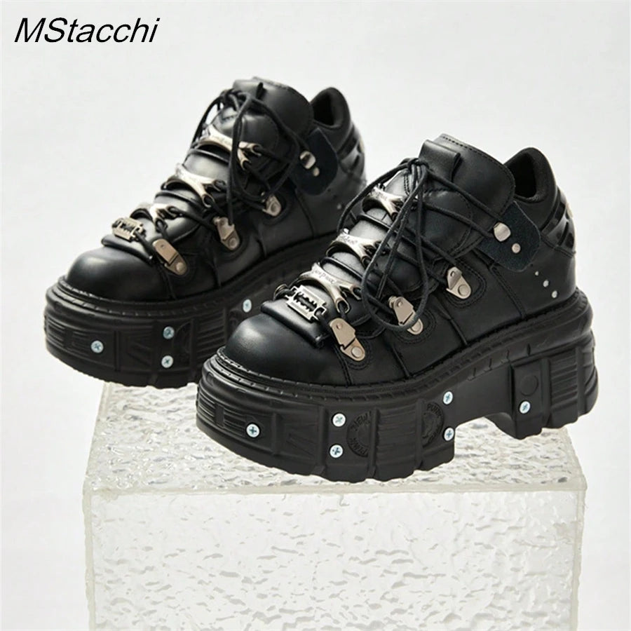 Gothic Chic Black Lace-Up Platform Ankle Boots ATHLEXES