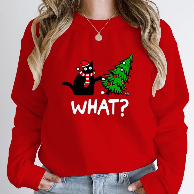 Black Cat Christmas Tree Print Sweatshirt ATHLEXES