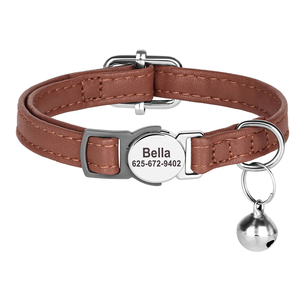 Engraved Luxury PU Leather Cat Collar ATHLEXES