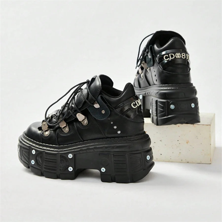 Gothic Chic Black Lace-Up Platform Ankle Boots ATHLEXES