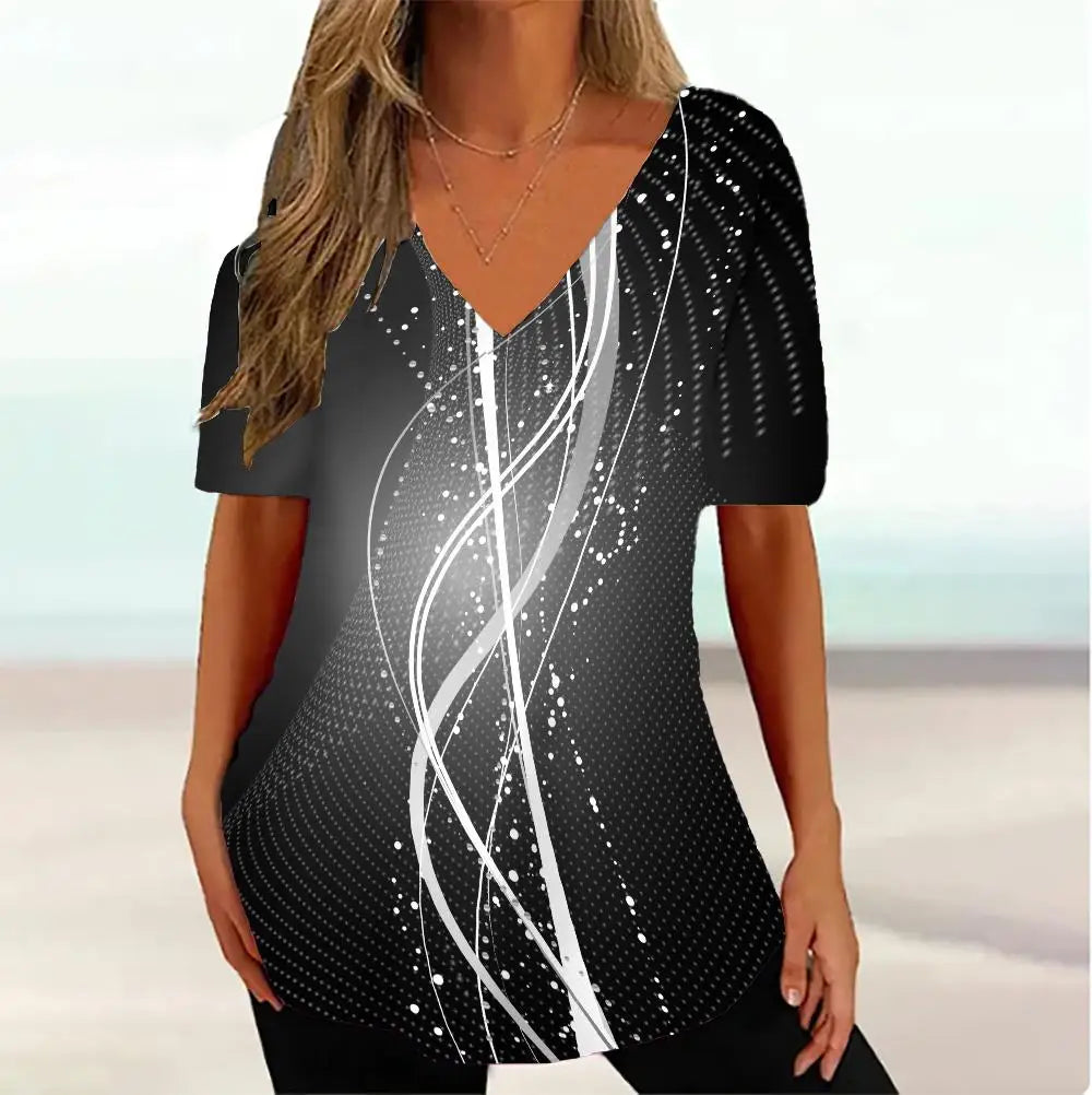 WaveCurve 3D Print V-Neck Tee ATHLEXES