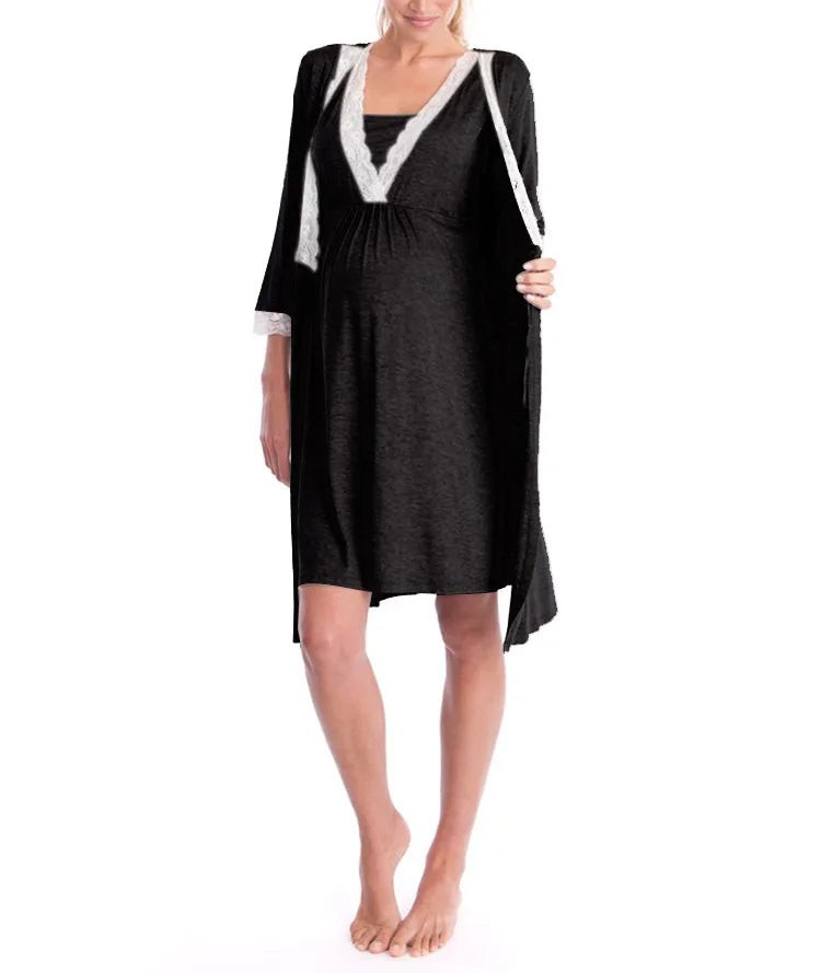 Elegant Maternity Lace Tie Pajama Set ATHLEXES