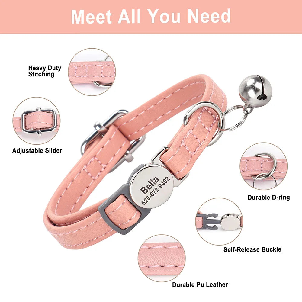 Engraved Luxury PU Leather Cat Collar ATHLEXES