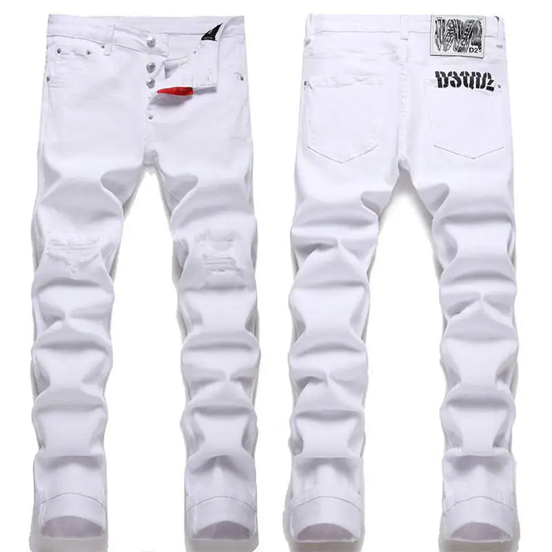 2025 Pure White Men's Slim Fit Stretch Jeans ATHLEXES