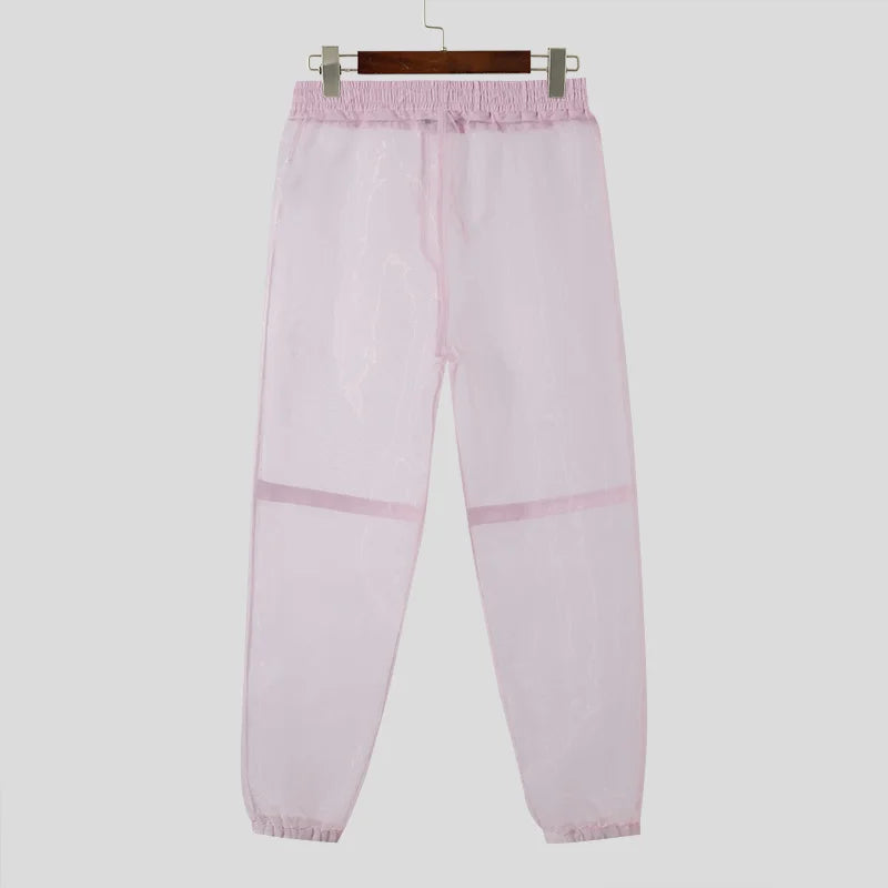 2024 Men's Mesh Transparent Drawstring Joggers Fashion Trousers ATHLEXES