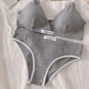 Women Cotton Bra Set Sexy Briefs Low Waist Panties Wire Free Bralette Lingerie Set ATHLEXES