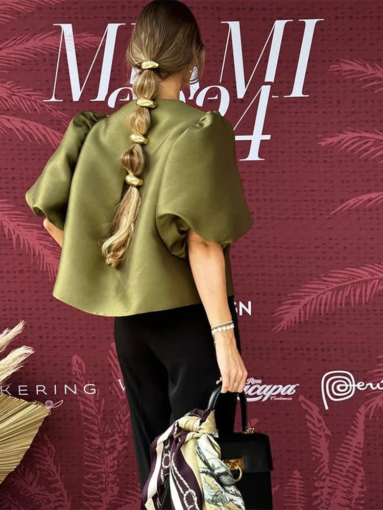 Elegant Puffy Sleeve Blouse for Women 2025 Summer Tops ATHLEXES