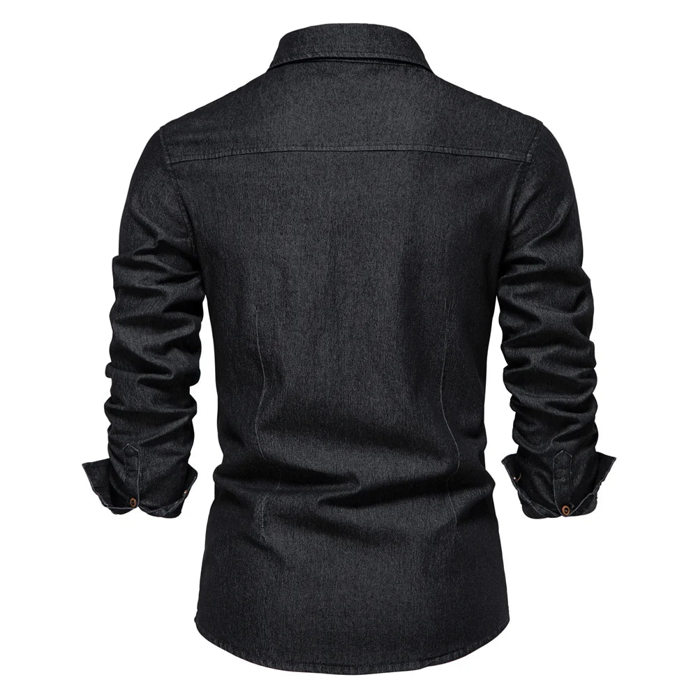 AIOPESON Men's Casual Cotton Denim Shirt ATHLEXES