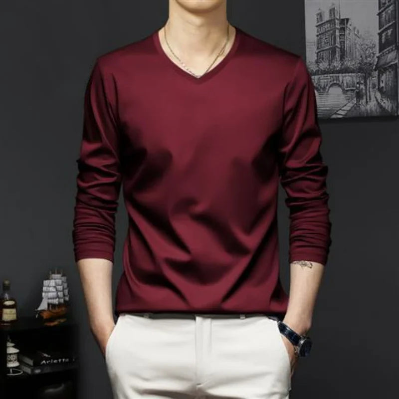 Autumn New Promotion Ice Silk Men's V-Neck Casual Top 2023 ATHLEXES