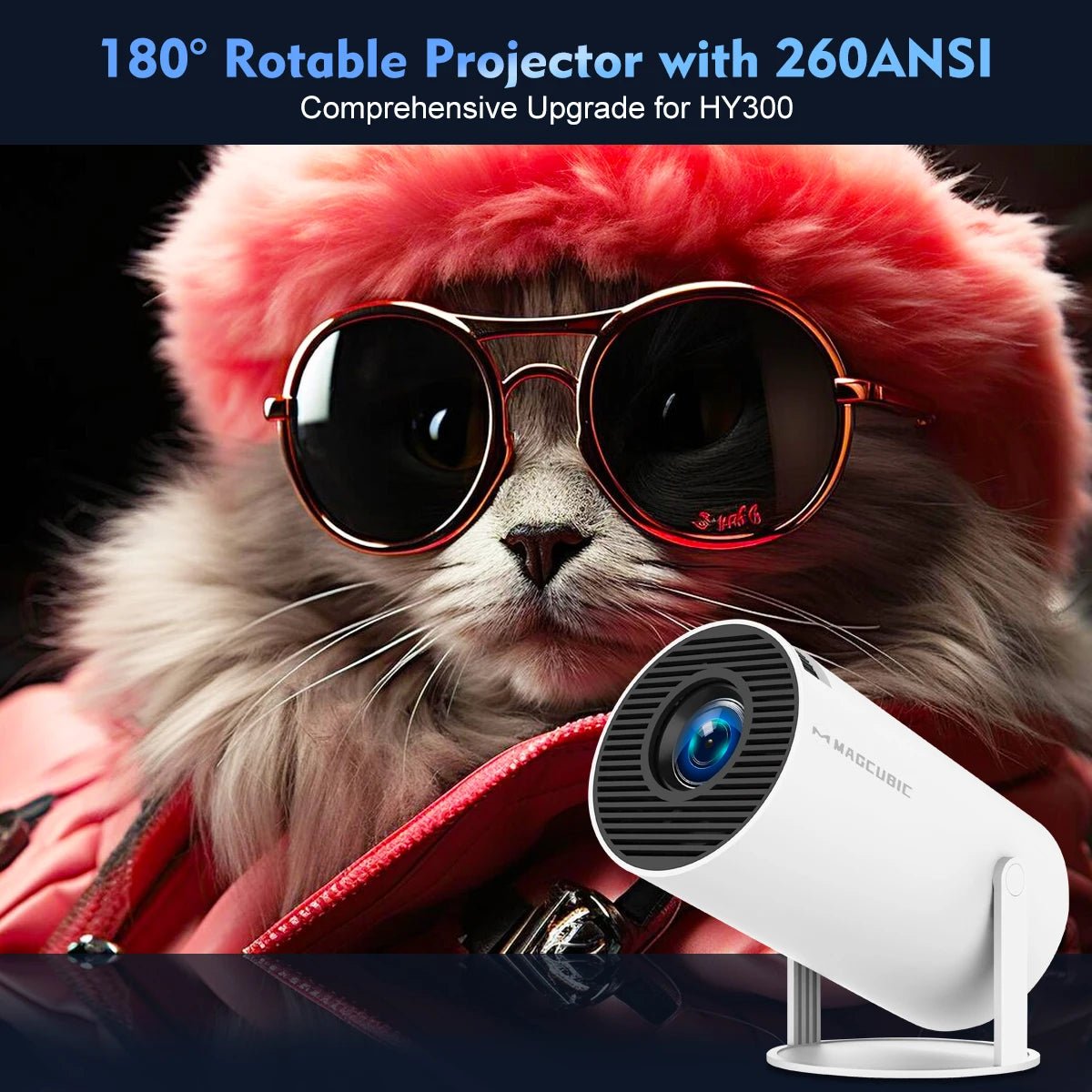 Magcubic Projector Android 11 4K 1280*720P HY300 Dual Wifi 260ANSI 180°flexible BT5.0 Cinema Outdoor Portable Projetor HY300 Pro ATHLEXES