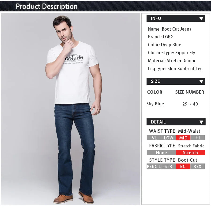 LGRG Men's Classic Slim Boot Cut Jeans ATHLEXES