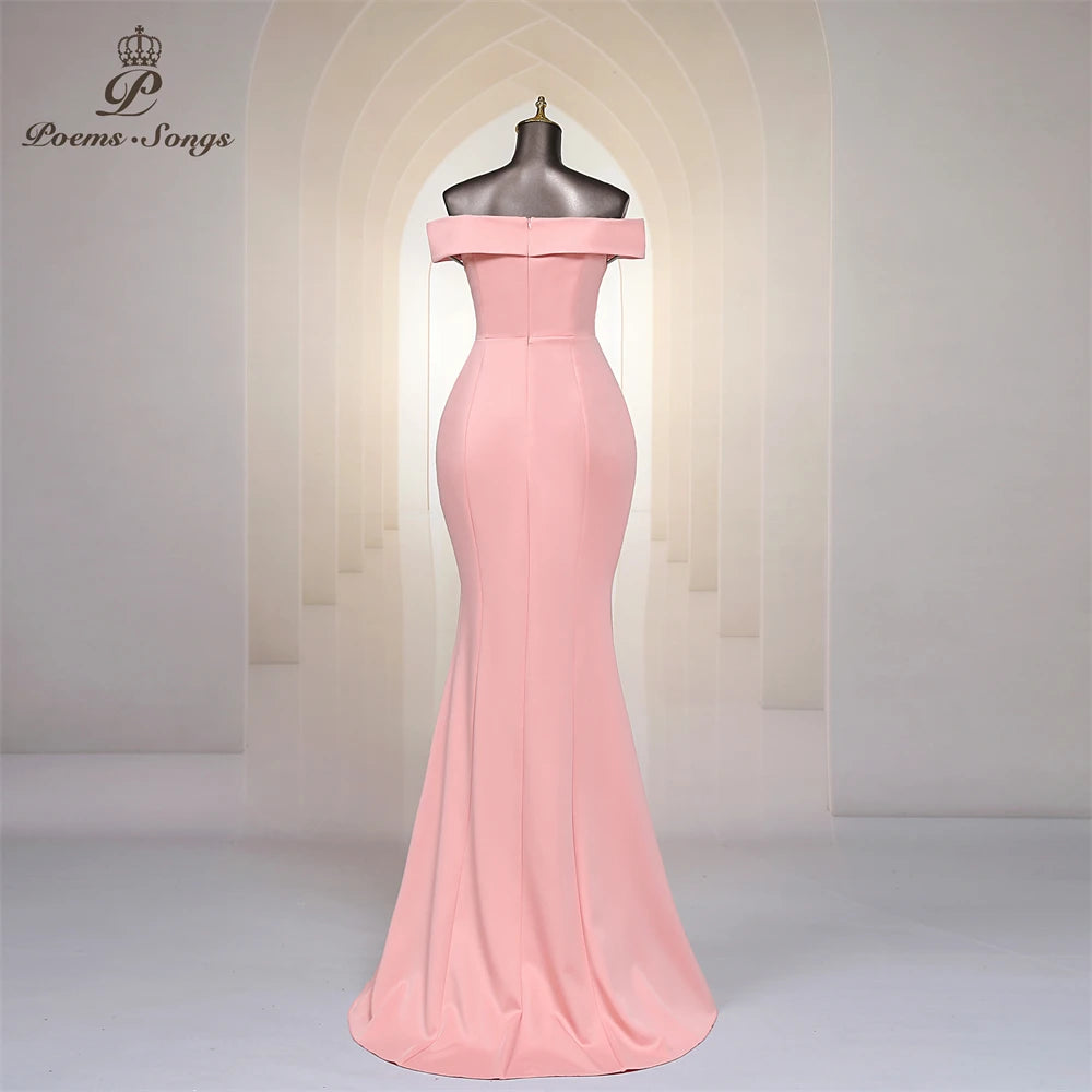 Pink Mermaid Elegance Off Shoulder Evening Dress ATHLEXES