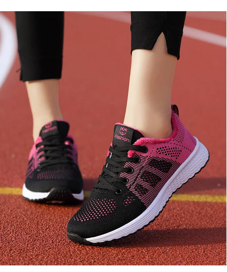 Breathable Mesh Lace Up Flat Sneakers for Women in Pink and Black ATHLEXES