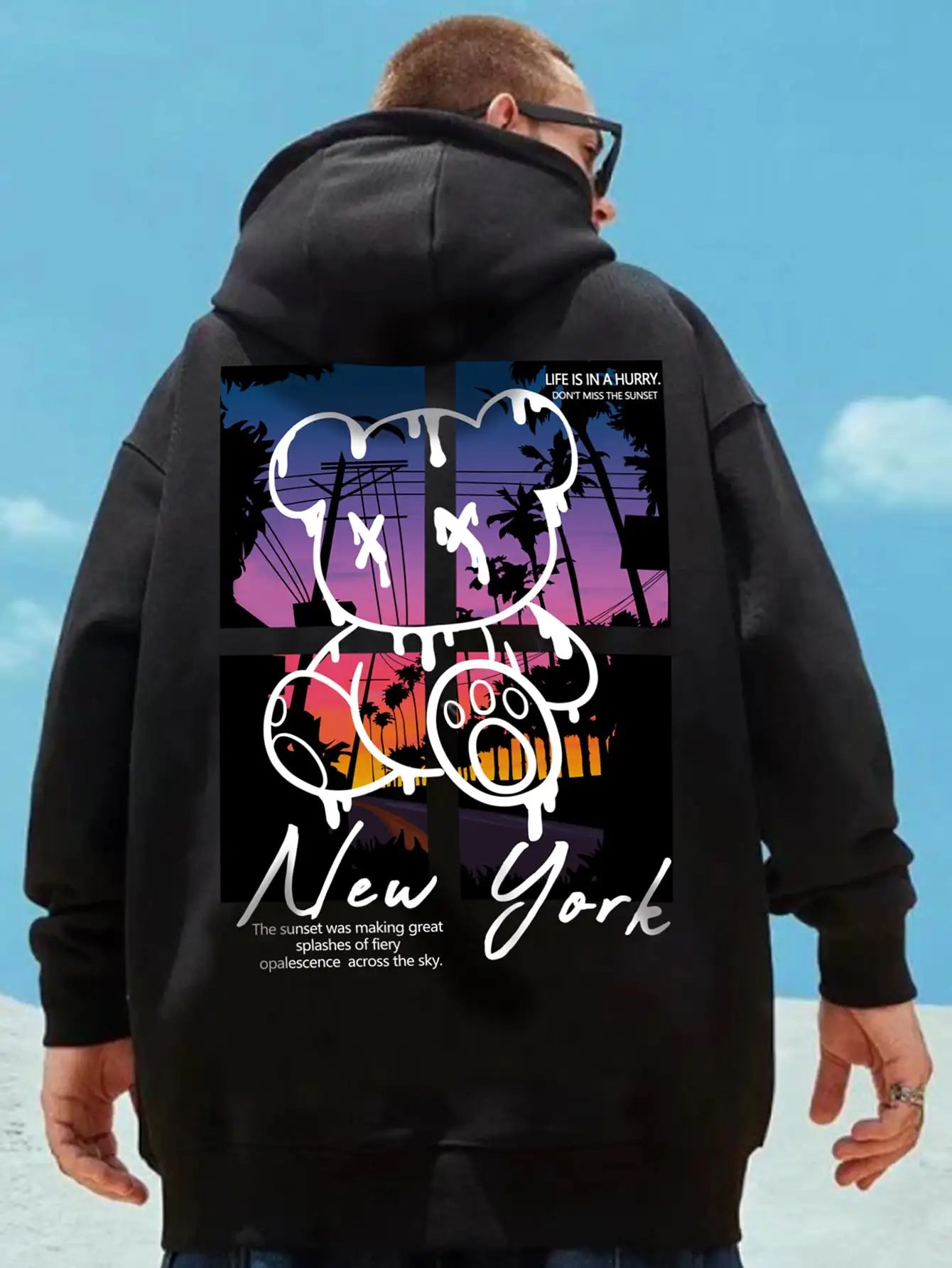 Urban Sunset Bear Graphic Hoodie for Men ATHLEXES