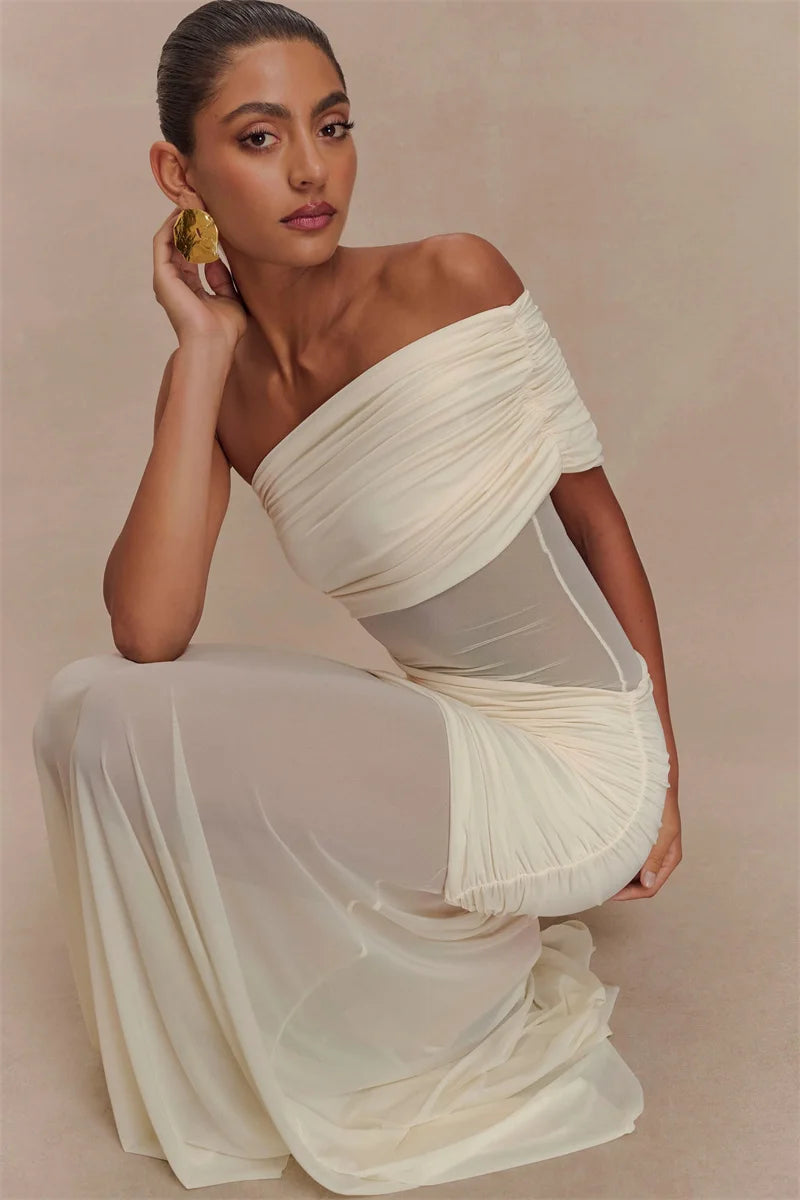 Chic Off-Shoulder Mesh Maxi Dress for Women ATHLEXES