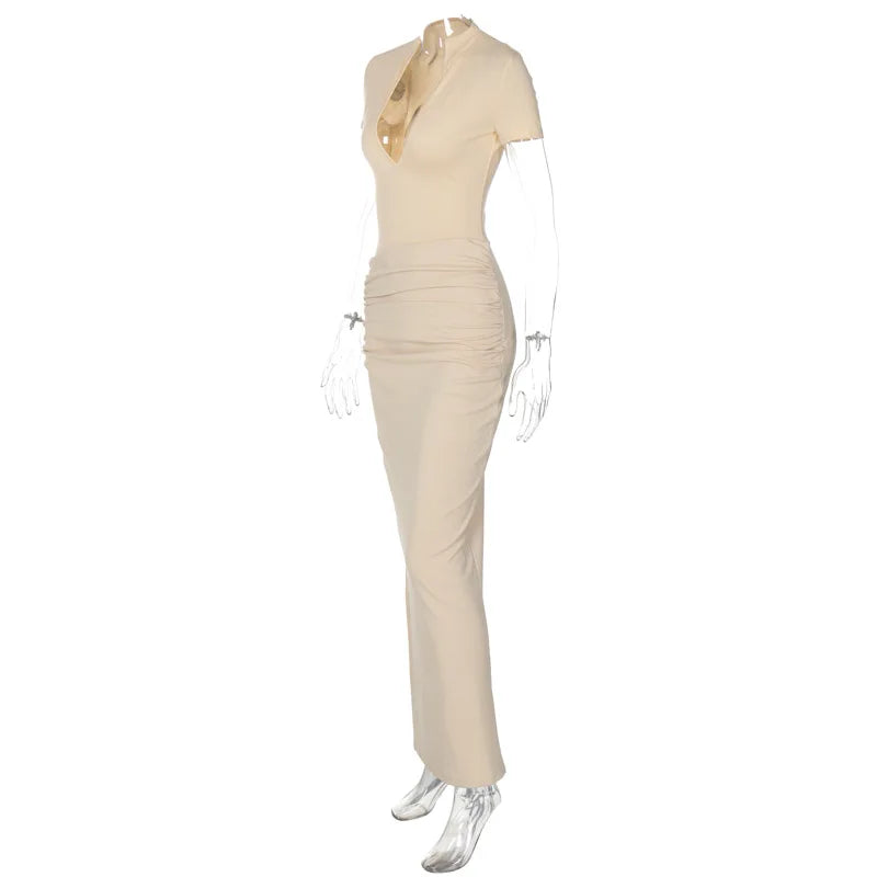 Elegant V-Neck Side Slit Maxi Dress for Women ATHLEXES