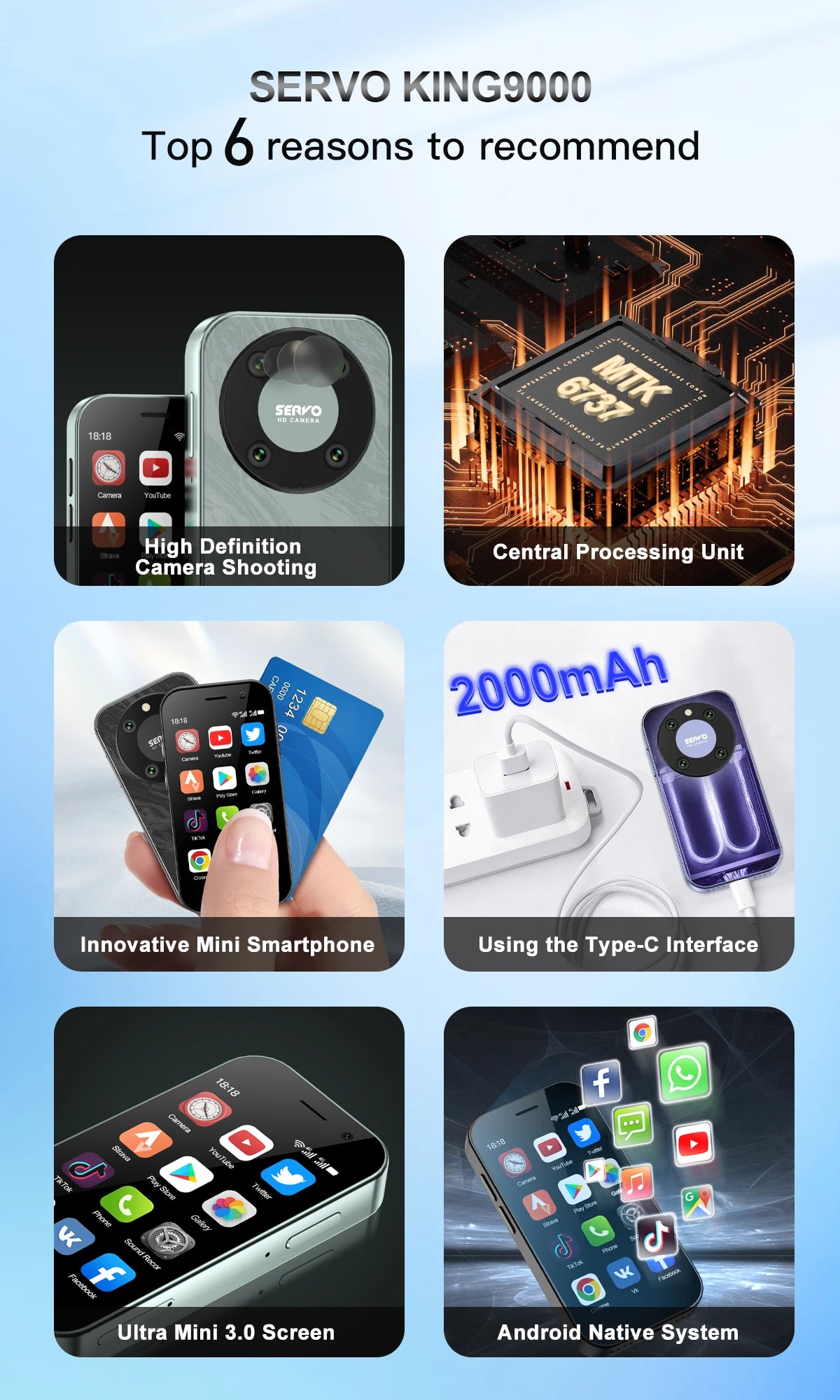 SERVO KING 9000 Mini Smartphone with Face Unlock ATHLEXES