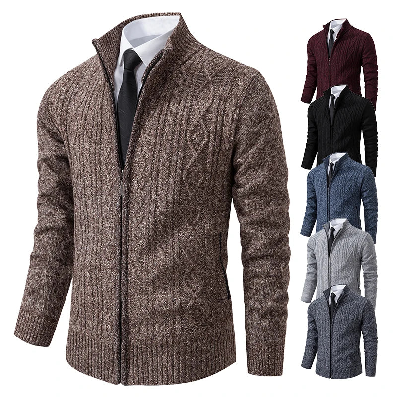 Velvet Warmth High Collar Cardigan for Men - Winter Knitwear ATHLEXES