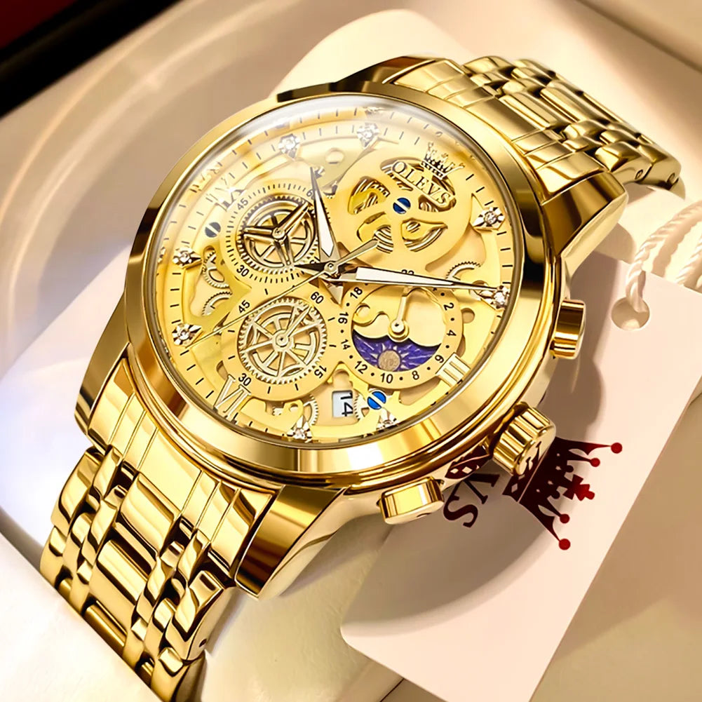 OLEVS Luxury Waterproof Gold Skeleton Watch ATHLEXES