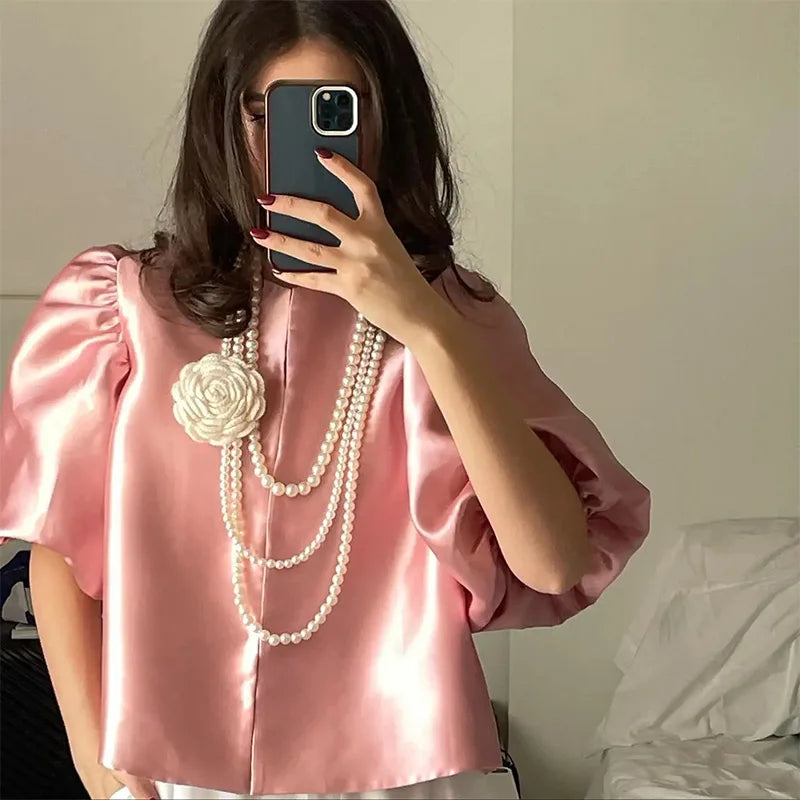 Elegant Puffy Sleeve Blouse for Women 2025 Summer Tops ATHLEXES