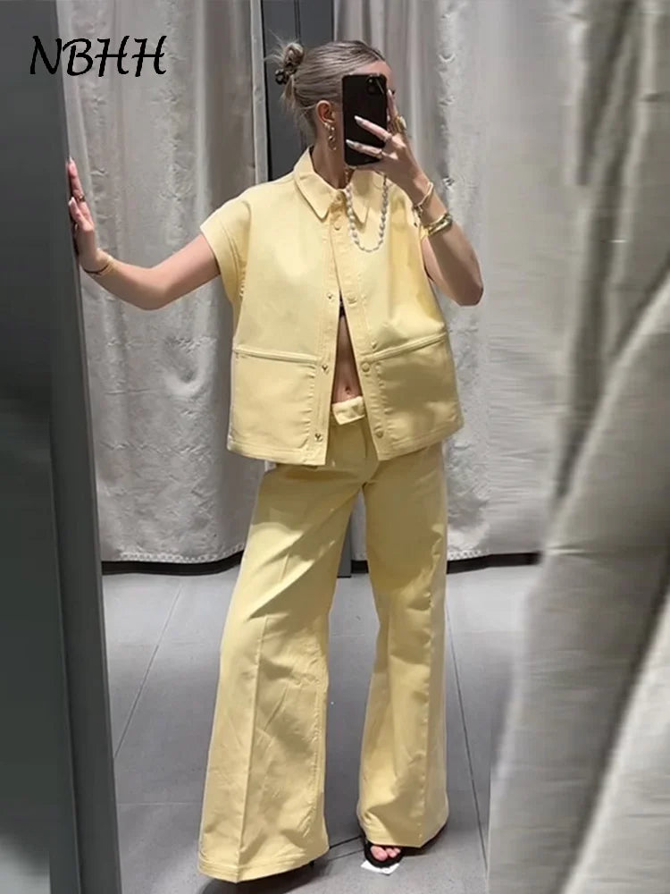 Chic Summer Vest and Wide Leg Pants Set ATHLEXES
