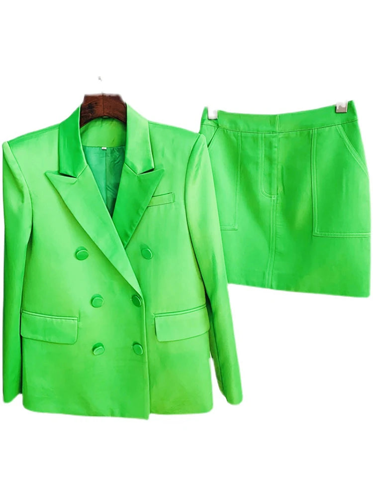 Satin Luxe Double Breasted Blazer and Mini Skirt Set ATHLEXES