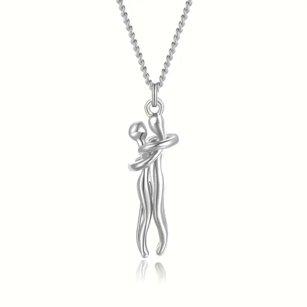 Chic Black Hug Pendant Necklace for Couples ATHLEXES