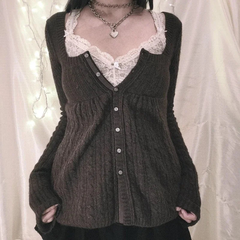 Y2K Aesthetic Vintage Babydoll Knit Sweater Tops ATHLEXES