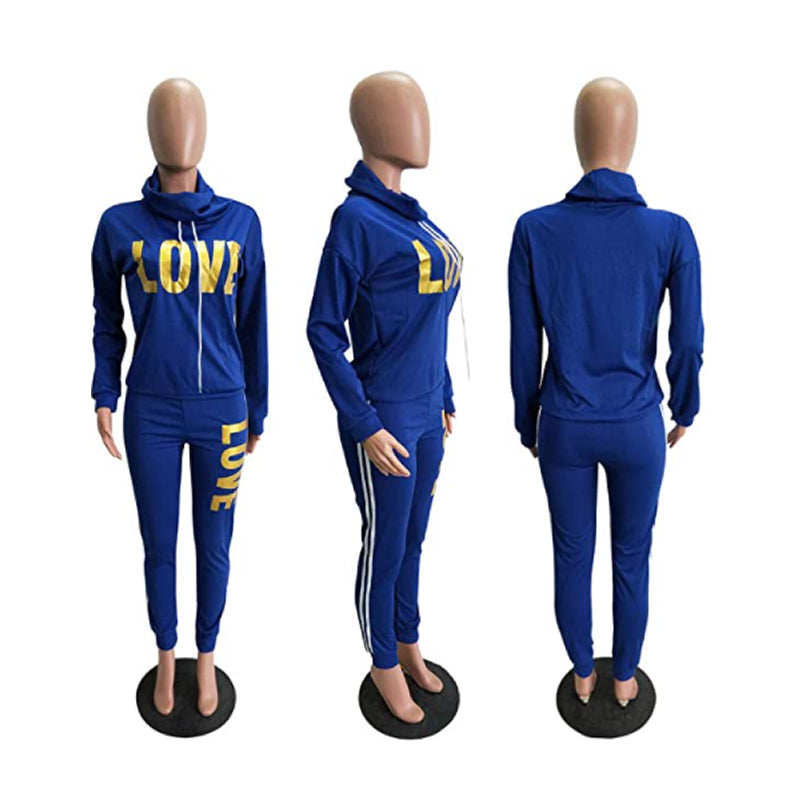 Chic Love Print High Neck Hoodie and Pants Set ATHLEXES