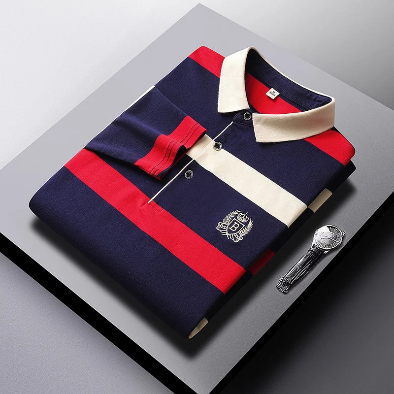 Elegant Stripe Embroidered Polo Shirt for Men ATHLEXES