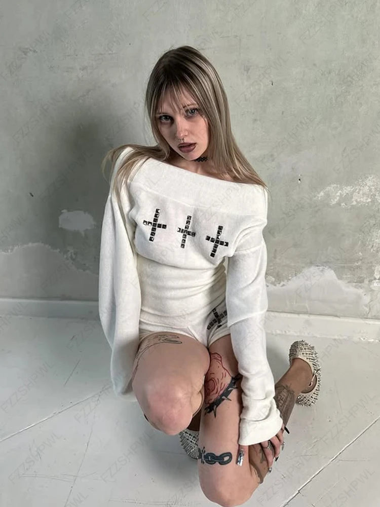Gothic Chic Boat Neck Long Sleeve Top for Women ATHLEXES