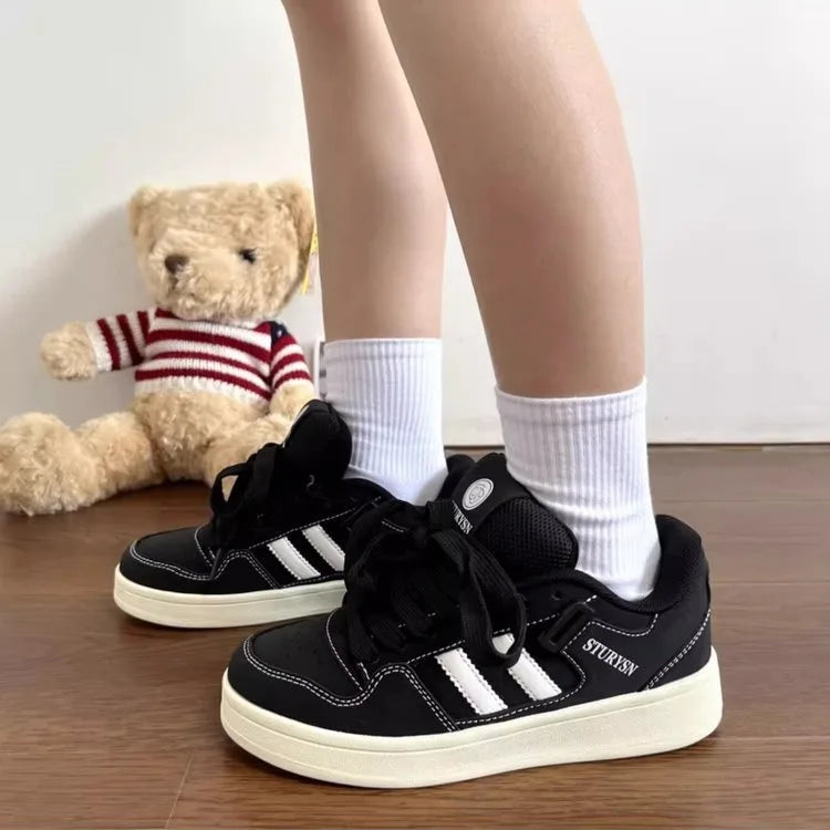 Chic Retro Matte Black Casual Sneakers for Women ATHLEXES