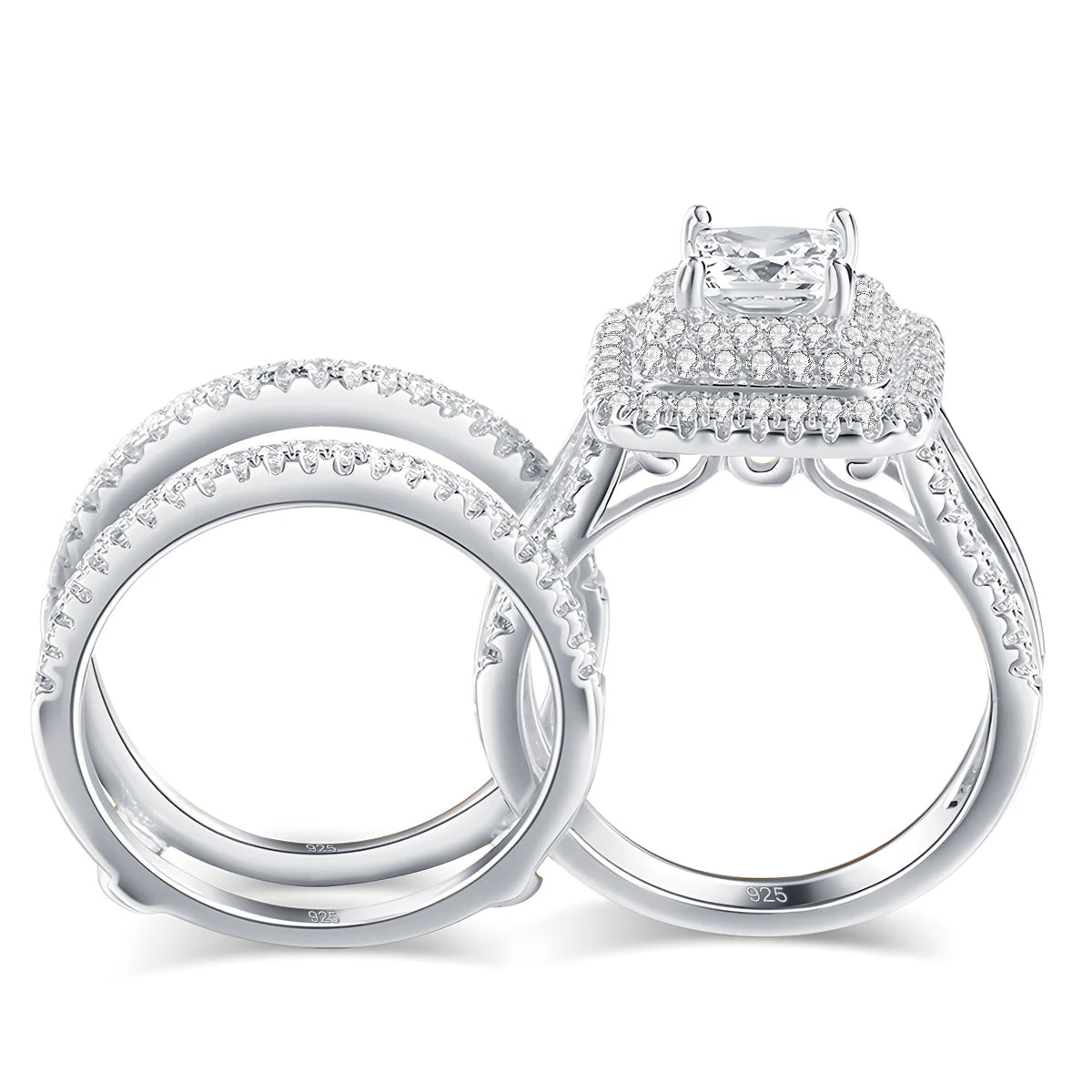 Elegant 2PCS Moissanite Wedding Ring Set 925 Silver ATHLEXES
