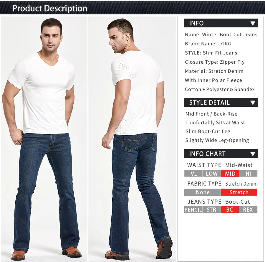 LGRGC Men's Warm Stretch Denim Boot Cut Jeans ATHLEXES