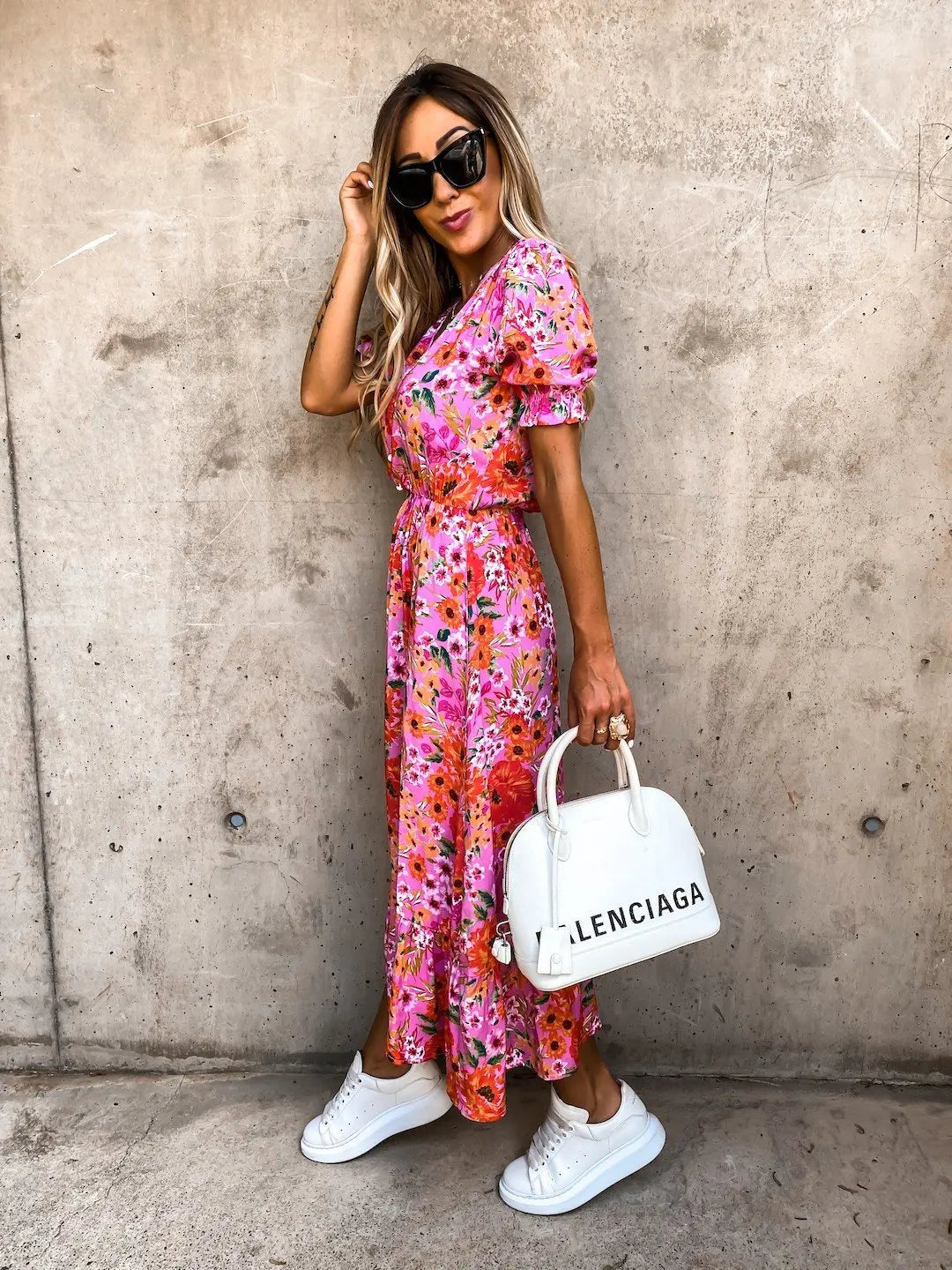 Elegant Floral V Neck Maxi Dress for Women ATHLEXES