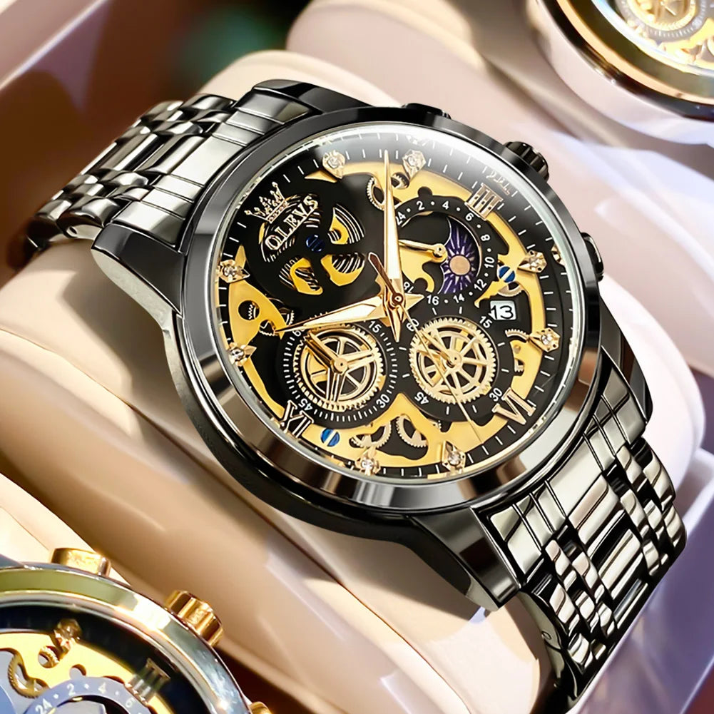 OLEVS Luxury Waterproof Gold Skeleton Watch ATHLEXES