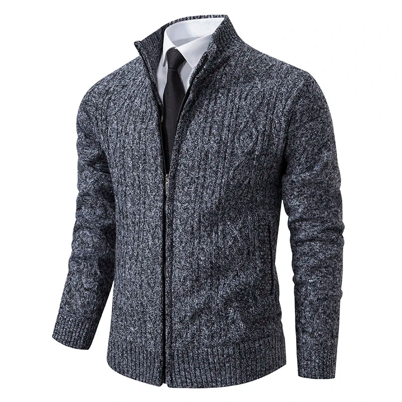 Velvet Warmth High Collar Cardigan for Men - Winter Knitwear ATHLEXES