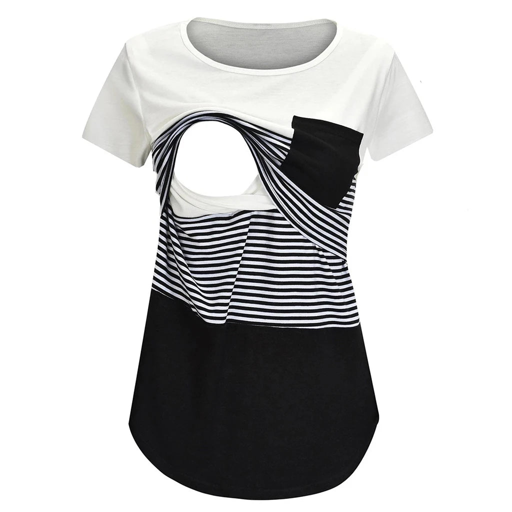 Striped Comfort Nursing Tee for Maternity Bliss ATHLEXES