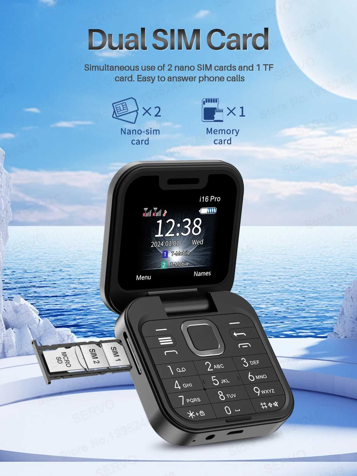 SERVO I16 Pro Mini Flip Phone with Dual SIM & FM Radio ATHLEXES